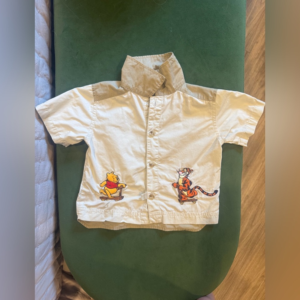 Vintage Embroidered Disney Winnie the Pooh Short Sleeve Button Up, Size 18 Month